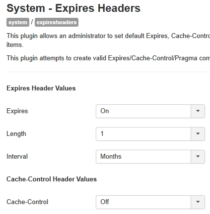 Joomla plugin Expires Headers